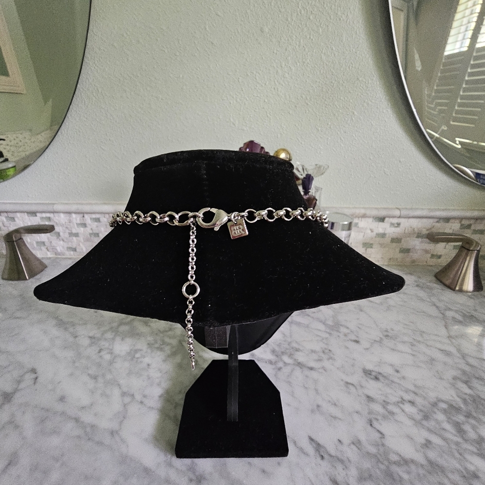 Nwot Banana Republic Blue glass Square Statement Necklace with Rhinestones - Picture 8 of 16